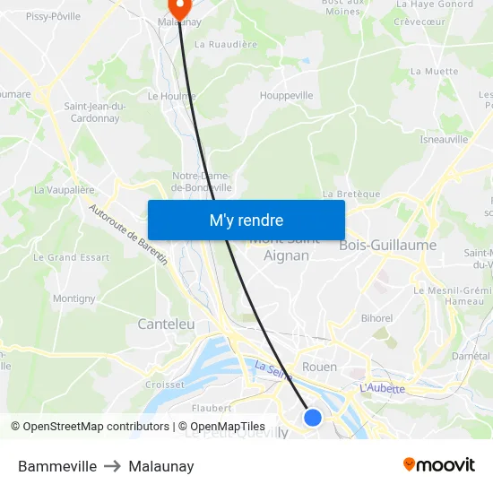Bammeville to Malaunay map