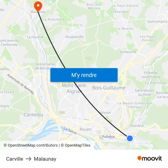 Carville to Malaunay map