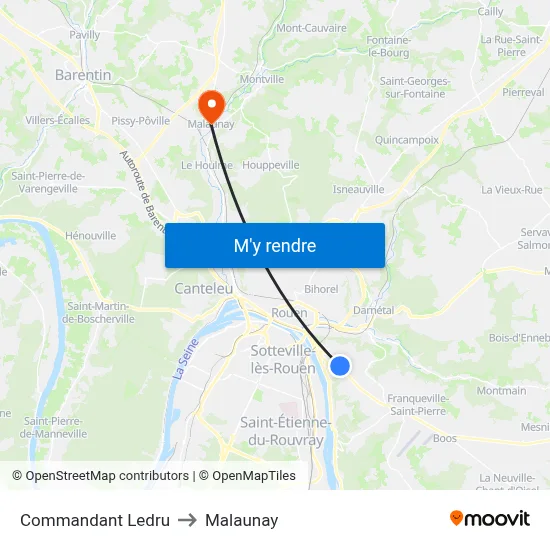 Commandant Ledru to Malaunay map