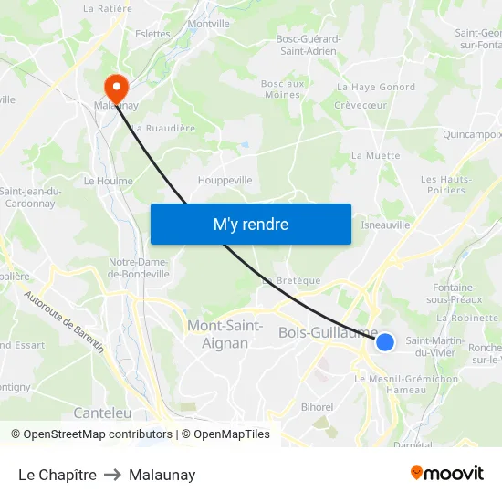 Le Chapître to Malaunay map