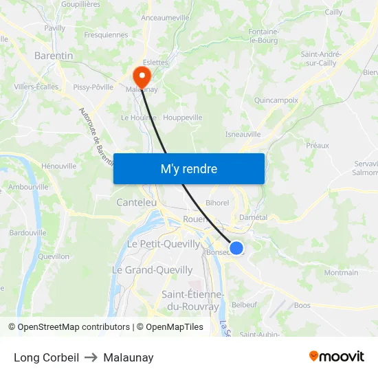 Long Corbeil to Malaunay map