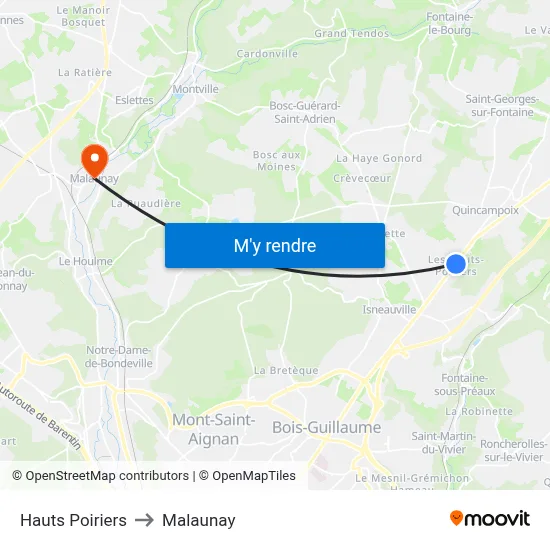 Hauts Poiriers to Malaunay map