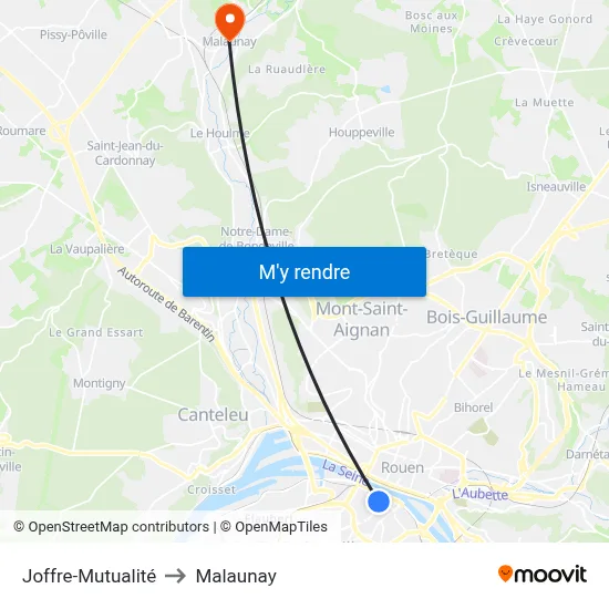 Joffre-Mutualité to Malaunay map