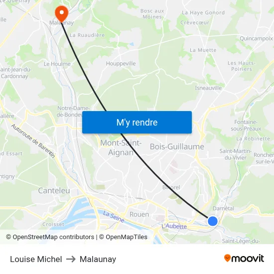 Louise Michel to Malaunay map