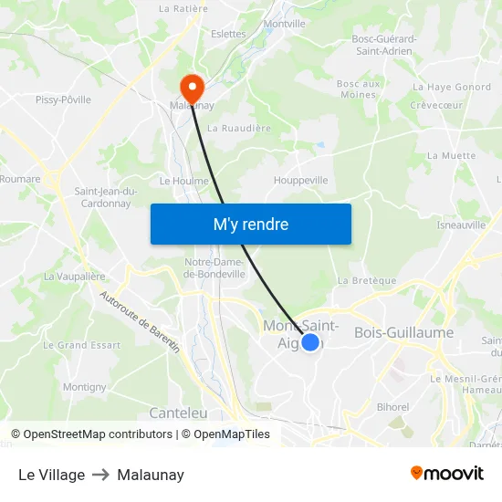 Le Village to Malaunay map