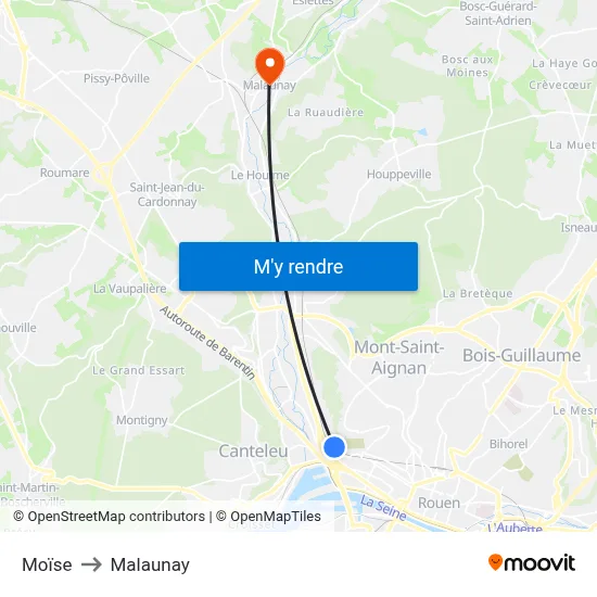 Moïse to Malaunay map