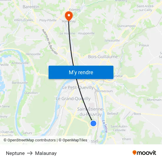 Neptune to Malaunay map