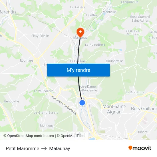 Petit Maromme to Malaunay map
