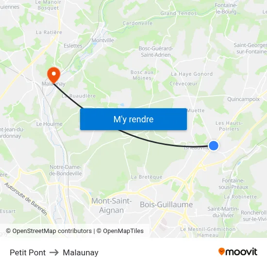 Petit Pont to Malaunay map