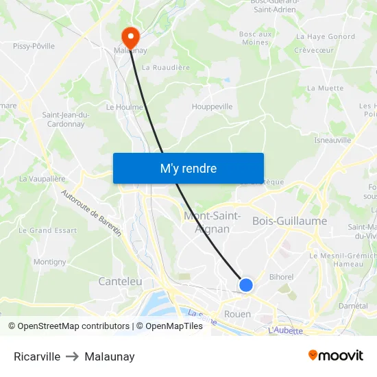 Ricarville to Malaunay map