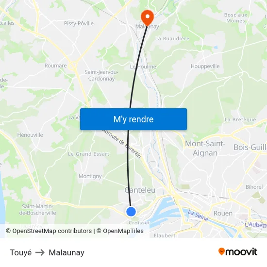 Touyé to Malaunay map