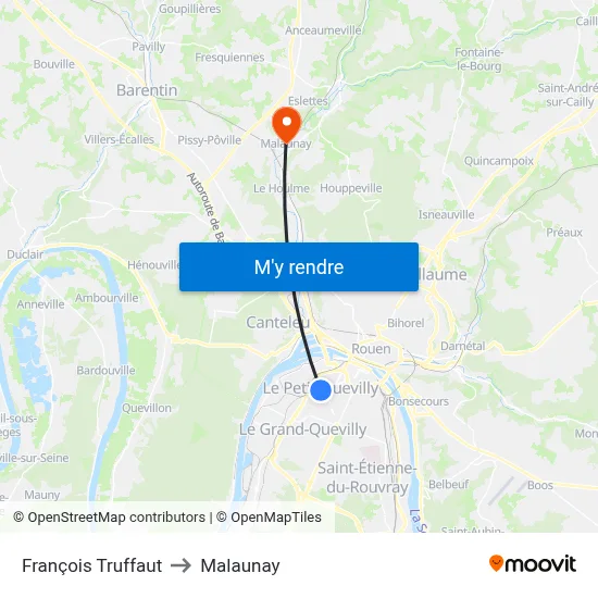 François Truffaut to Malaunay map