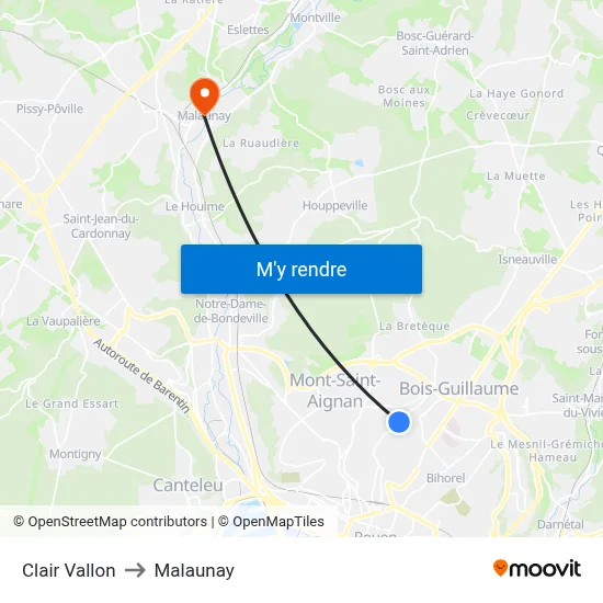 Clair Vallon to Malaunay map