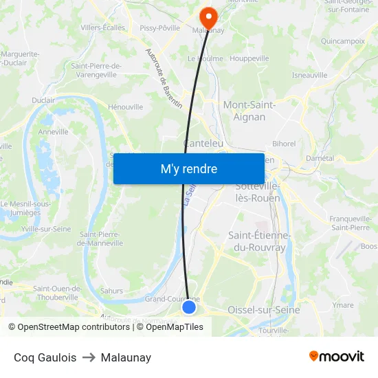 Coq Gaulois to Malaunay map
