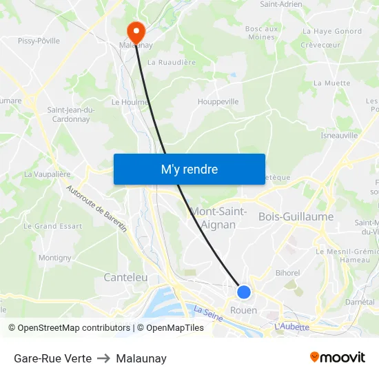 Gare-Rue Verte to Malaunay map