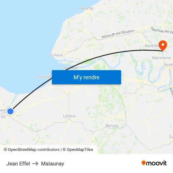 Jean Effel to Malaunay map