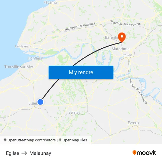 Eglise to Malaunay map