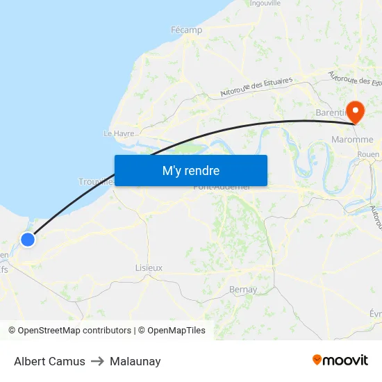 Albert Camus to Malaunay map