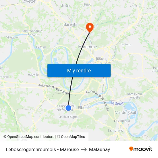 Leboscrogerenroumois - Marouse to Malaunay map