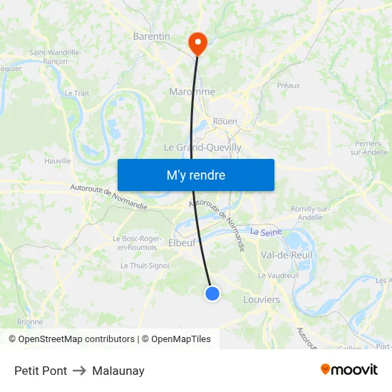 Petit Pont to Malaunay map