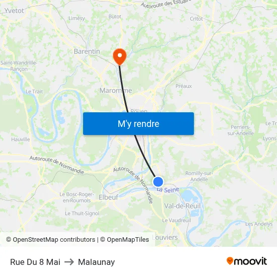 Rue Du 8 Mai to Malaunay map