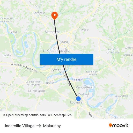 Incarville Village to Malaunay map