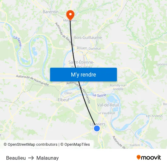 Beaulieu to Malaunay map