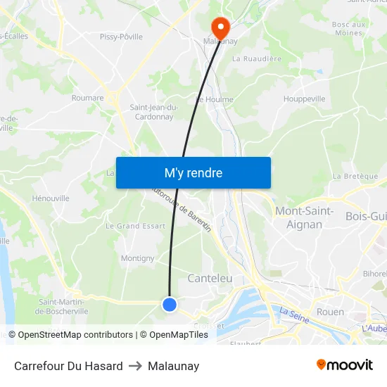 Carrefour Du Hasard to Malaunay map