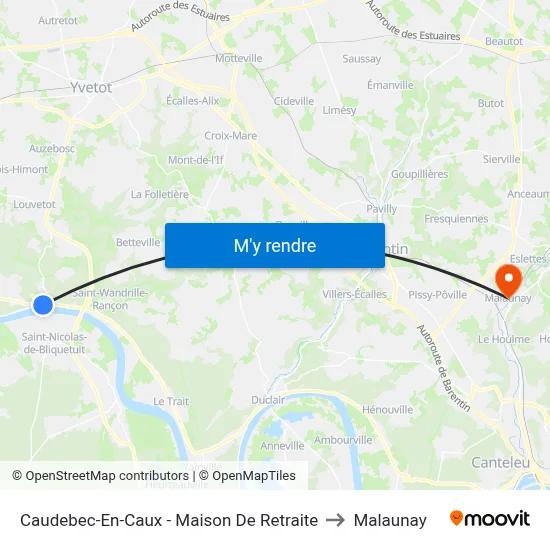 Caudebec-En-Caux - Maison De Retraite to Malaunay map