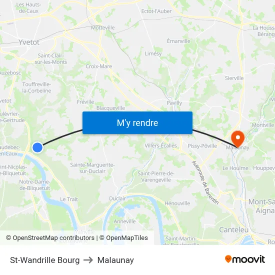 St-Wandrille Bourg to Malaunay map