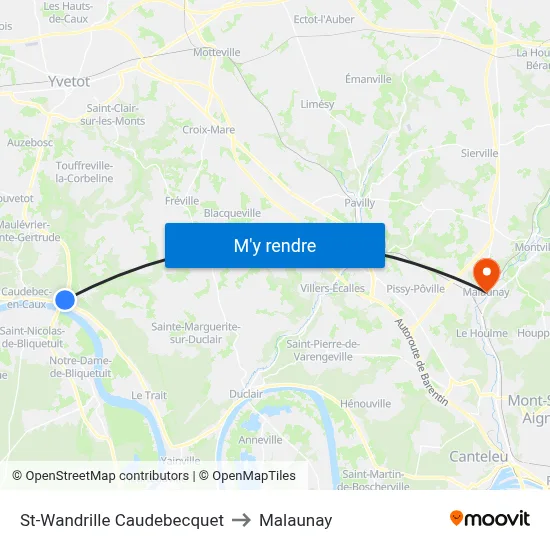 St-Wandrille Caudebecquet to Malaunay map
