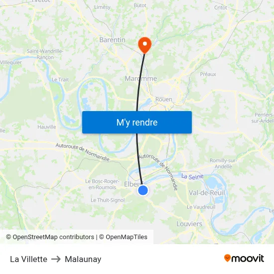 La Villette to Malaunay map
