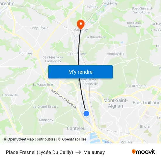 Place Fresnel (Lycée Du Cailly) to Malaunay map