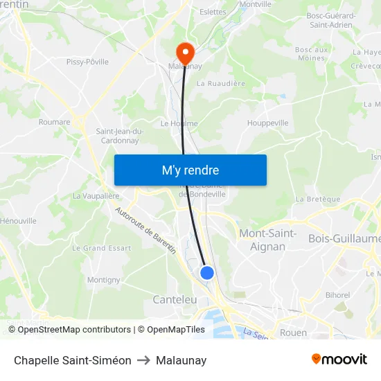 Chapelle Saint-Siméon to Malaunay map
