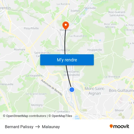 Bernard Palissy to Malaunay map