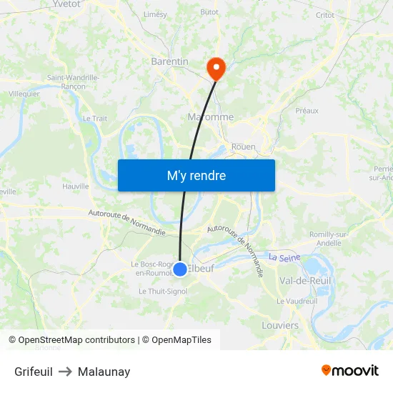 Grifeuil to Malaunay map