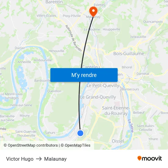 Victor Hugo to Malaunay map