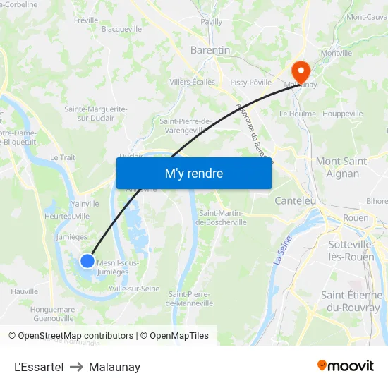 L'Essartel to Malaunay map