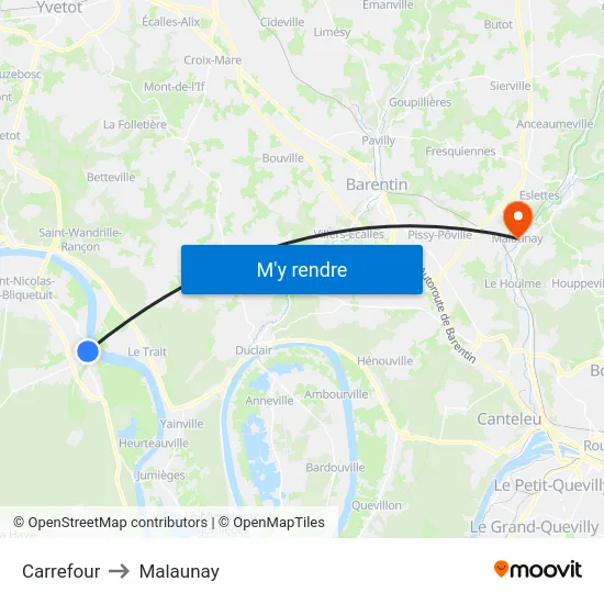Carrefour to Malaunay map