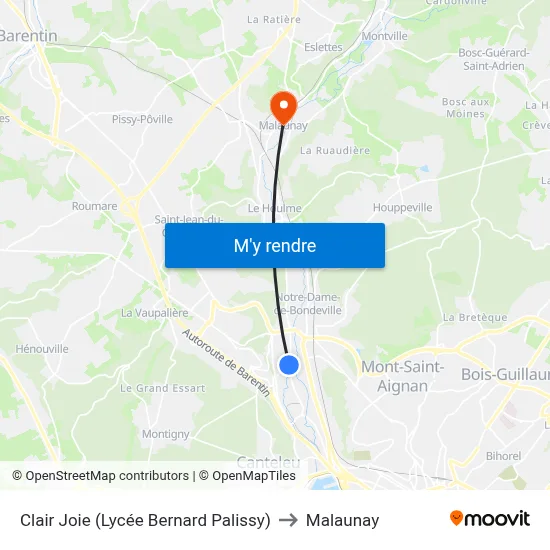 Clair Joie (Lycée Bernard Palissy) to Malaunay map