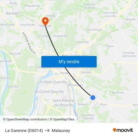 La Garenne (D6014) to Malaunay map