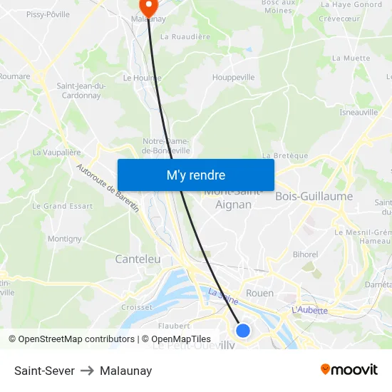 Saint-Sever to Malaunay map