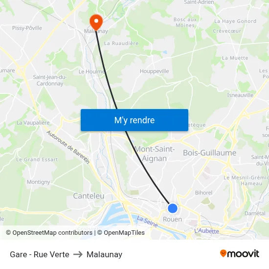 Gare - Rue Verte to Malaunay map