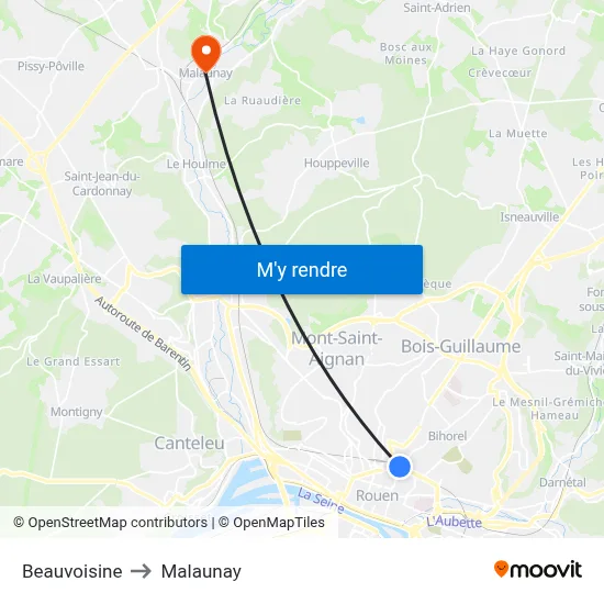 Beauvoisine to Malaunay map