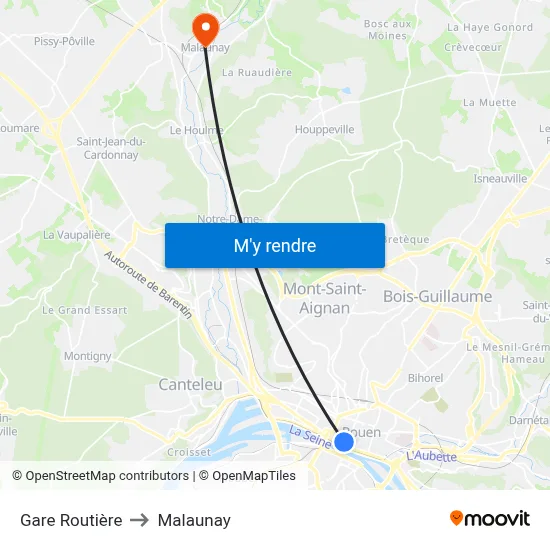 Gare Routière to Malaunay map