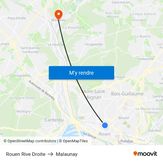 Rouen Rive Droite to Malaunay map