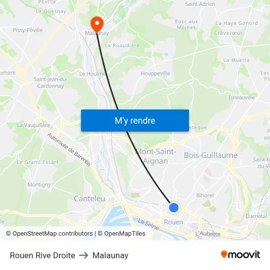 Rouen Rive Droite to Malaunay map