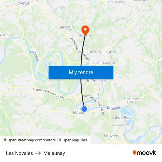 Les Novales to Malaunay map
