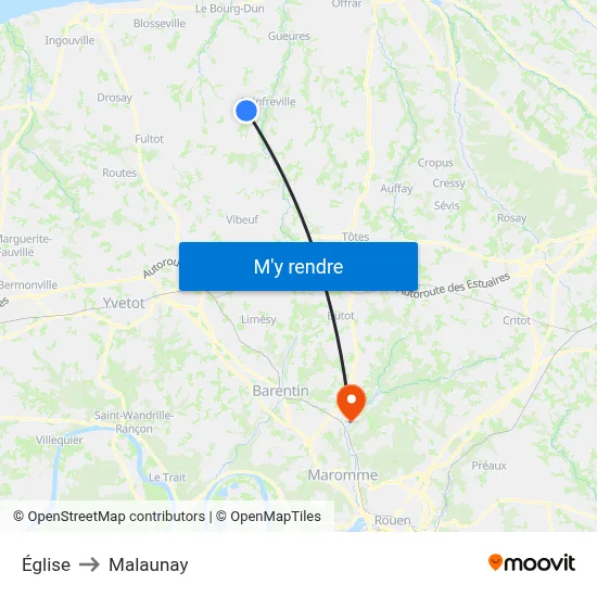 Église to Malaunay map