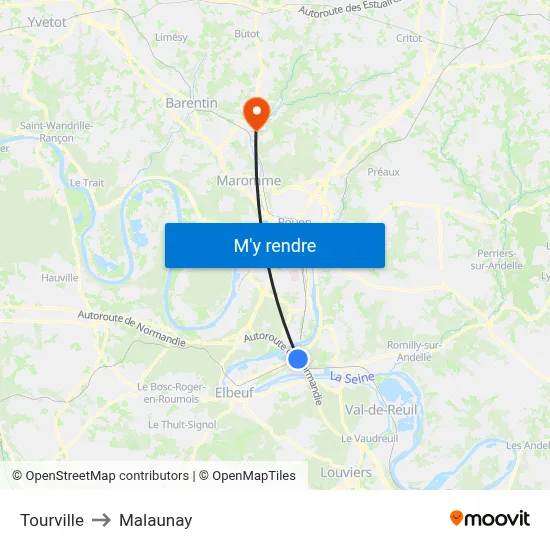 Tourville to Malaunay map